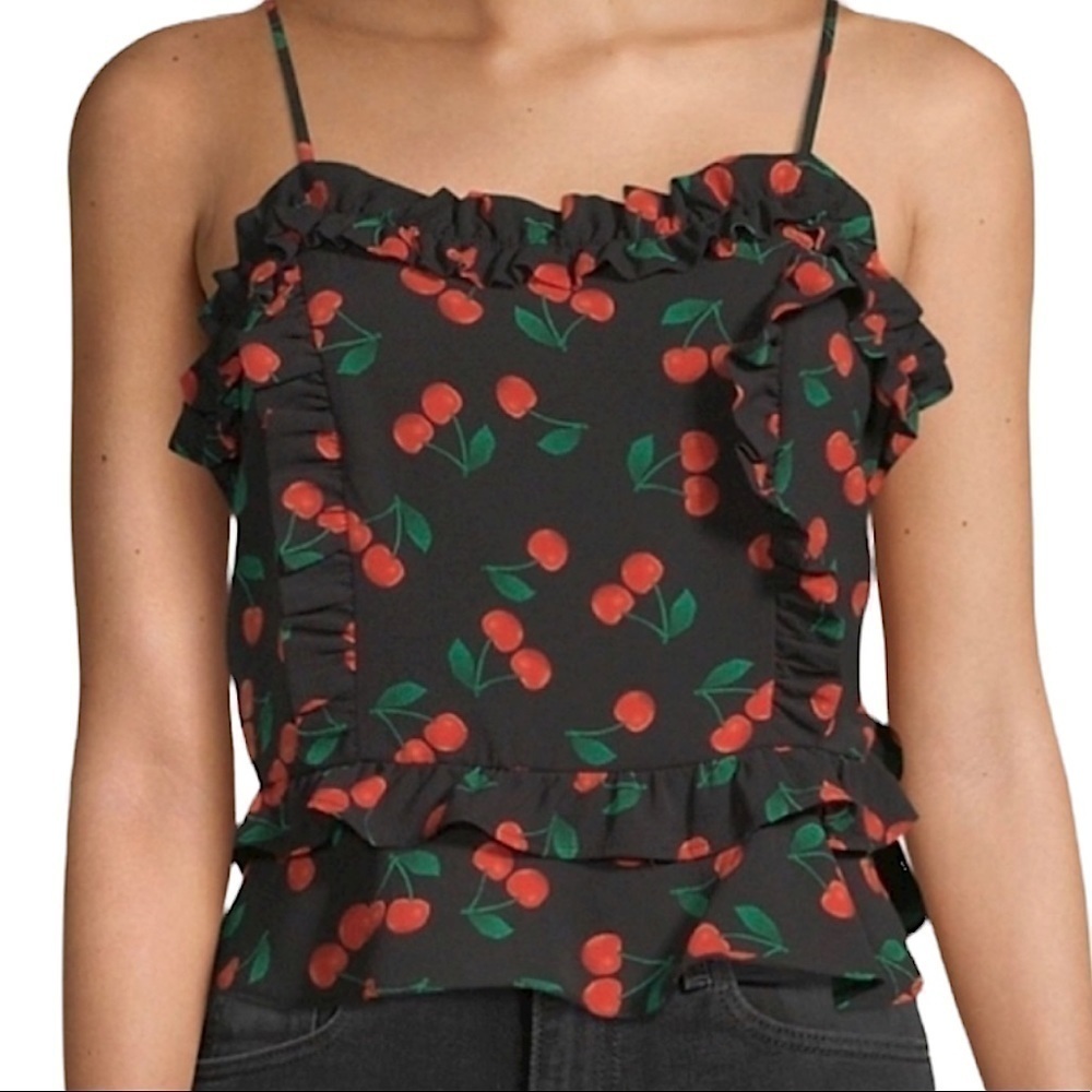 ANTHROPOLOGIE FREE GENERATION CHERRY RUFFLE PEPLUM CAMI HIGH WAISTED SHORT SET - Picture 5 of 16